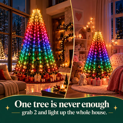 Two trees with PixelTree lights in the living room and kids room